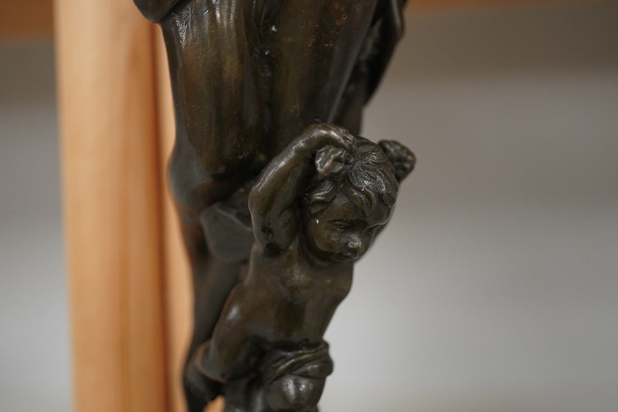 A 20th century bronze figure of a maiden, raised on marble socle, 38.5cm. Condition - fair to good